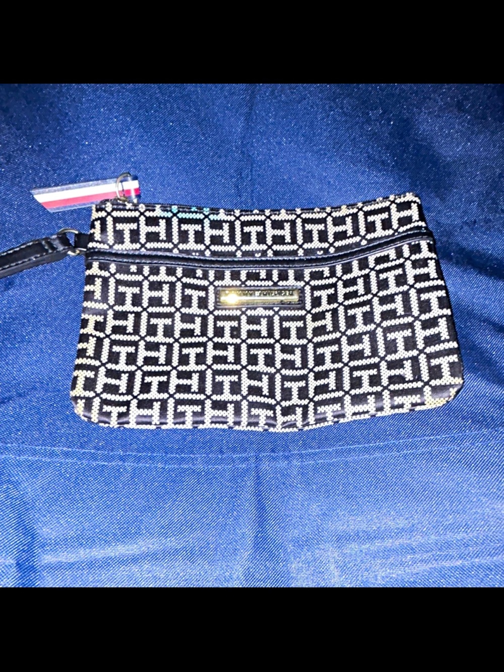 Tommy Hilfiger Black & White Monogram Wristlet